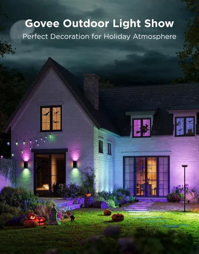 Miniatura 9 de Govee Luz de Pared Exterior Arriba-Abajo, 1 Paquete, 1200LM RGBICWW Luces Inteligentes para Porche Exterior con 64 Modos de Escena, Aplique de Pared