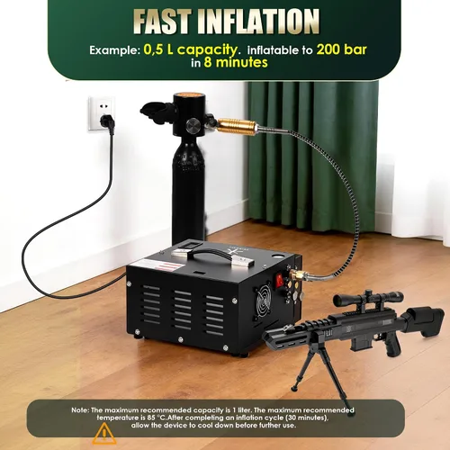 Miniatura 9 de TUXING Compresor de aire PCP de 4500 Psi Bomba de aire de alta presión de 30 Mpa 300 bar Sin aceite/agua Alimentado por automóvil 12 V CC
