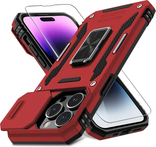 Miniatura 108 de DEERLAMN Funda para iPhone Xs Max con funda deslizante para cámara + protector de pantalla, soporte giratorio de anillo de grado militar a prueba