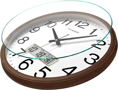 Miniatura 3 de Reloj de pared TIMESS, acabado clásico estilo madera, de 16 pulgadas, silencioso, sin tictac, funciona con pilas, de cuarzo, analógico