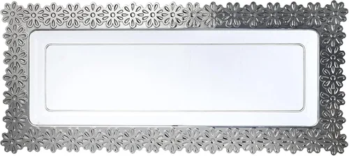 Exquisite Paquete de 2 bandejas desechables, bandejas grandes de plástico plateado con diseño de flores, perfectas para fiestas, 9 x 15.5 pulgadas