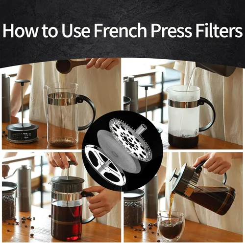 Miniatura 5 de Filtro de prensa francesa, 6 filtros de repuesto de acero inoxidable, filtro de pantalla de prensa francesa de malla para cafeteras y filtros de café