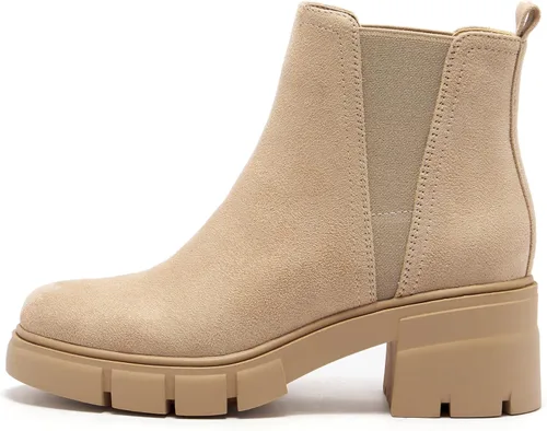 Miniatura 2 de REDTOP Botas Chelsea para mujer con tacón grueso elástico, plataforma con suela de lengüeta