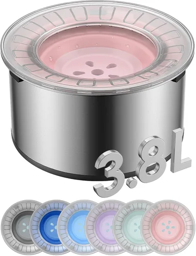 Miniatura 10 de Heouvo Cuenco de agua grande de 1 galón para perro, sin derrames, tapa antiexcavación y parte inferior de goma: cuenco para perro a prueba