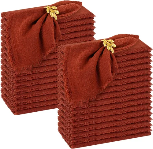 Miniatura 10 de Paquete de 60 servilletas de tela hechas a mano con flecos, servilletas de lino de algodón verde oliva, servilletas de cena de algodón rústico suave