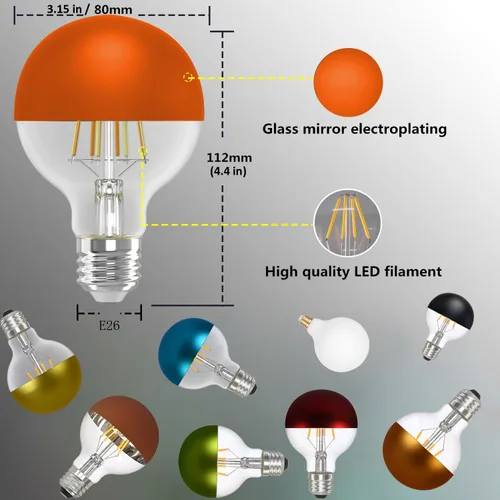 Miniatura 9 de Bombillas de luz media cromada, punta media naranja, regulables de 6 W (equivalente a 60 vatios), bombillas LED Ediosn, blanco suave 2700 K