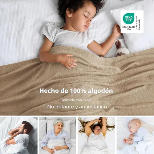 Miniatura 2 de Bedsure - Manta 100% algodón tamaño king para cama, transpirable y ligera, suave y acogedora, con textura de espiga para verano, color tostado, 180