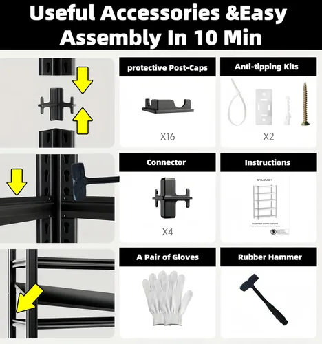 Miniatura 8 de 62" W x 24" D x 84" H Estantería de Garaje de Metal Resistente, Estantes de Almacenamiento de 3500LBS, Estantes de Metal Ajustables