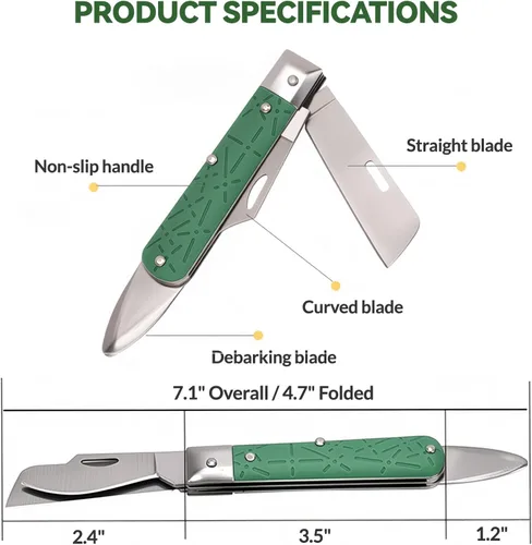 Miniatura 5 de COMKIT - Cuchillo de injerto profesional plegable de doble cuchilla, árboles frutales, jardinería, injerto, corte, plántulas, brote, herramienta