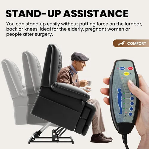 Miniatura 7 de Couchus Silla reclinable grande eléctrica de doble motor con masaje y calor para personas mayores, posición infinita, puertos USB y control remoto