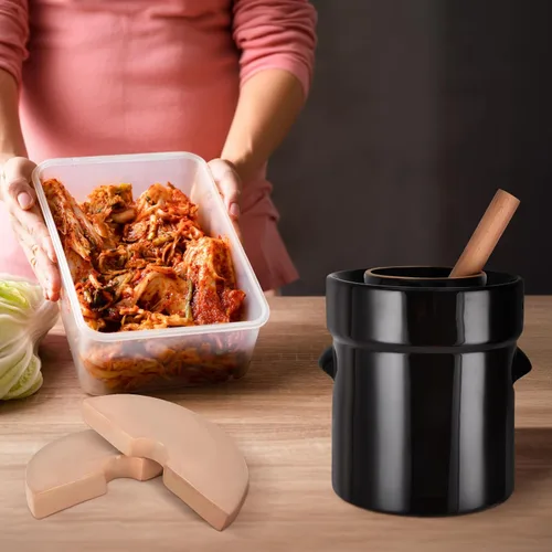 Miniatura 6 de Fermentation Crock 2 Liter / 0.5 Gallon, Sauerkraut Crock with Lid, Weights & Pounder - Ceramic Fermenting Crock Kit for Pickling Cabbage Kimchi
