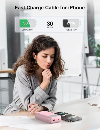 Miniatura 4 de Cargador portátil, 27000 mAh 22.5 W, cargador de batería de carga rápida con cable integrado, batería USB C con pantalla LED y luz flash, cargador