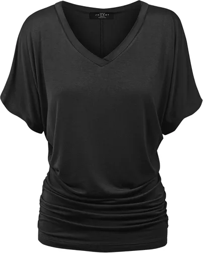 Miniatura 2 de MBJCamiseta de manga corta para mujer Barco Cuello sólido Shirring Dolman Drape parte superior