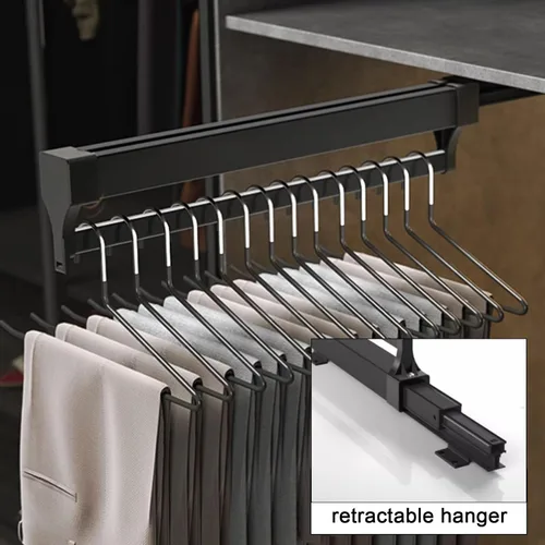 Miniatura 4 de Barra de valet deslizante retráctil, Rodamiento de 55.1 lbs Barra de armario extraíble, Estante de pantalones organizador de aleación de aluminio
