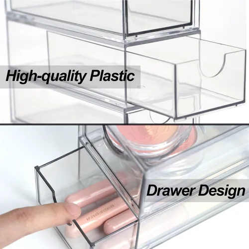 Miniatura 5 de Organizador de maquillaje acrílico, 10 cajones, organizador de almacenamiento transparente, cajones de almacenamiento apilables de escritorio