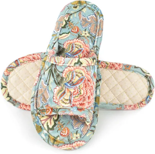 Miniatura 4 de Pantuflas de terciopelo floral para mujer, ligeras, con puntera abierta, lavables, portátiles, plegables, cómodas, para invitados, hotel, viajes