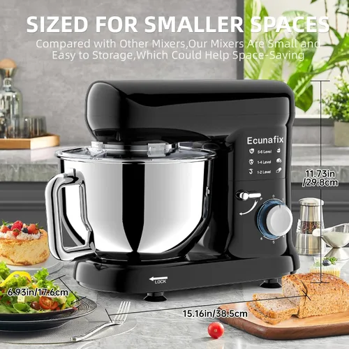 Miniatura 2 de Batidora de cocina con soporte, 6.5Qt, batidoras de pie para el hogar, batidora eléctrica de 660W con cabezal inclinable de 6+P velocidades
