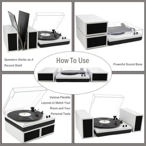 Miniatura 9 de LP&No.1 - Paquete de tocadiscos moderno con altavoces estéreo de estantería de doble potencia, preamplificador phono incorporado, transmisión por