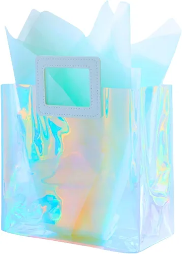 Miniatura 19 de Bolsa de Regalo Holográfica Grande con Papel de Seda Reutilizable Bolsa de Regalo de Cumpleaños para Mujeres Niñas Iridiscente Despedida de Soltera