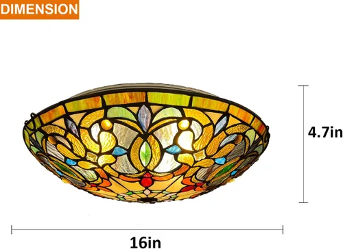 Miniatura 6 de ARTZONE Tiffany - Luces de techo, 3 luces de 16 pulgadas de vitral, lámpara de techo empotrada para dormitorio, comedor, sala de estar, entrada