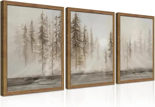Miniatura 10 de Juego de 3 piezas de arte de pared de montaña colorida boho, pinturas abstractas de paisaje de flores de acuarela, pósters modernos de naturaleza