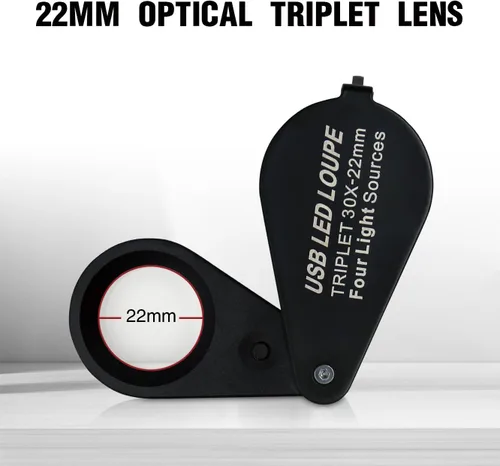 Miniatura 6 de Lupa iluminada de metal completo de 30X con cuatro modos de iluminación, plegable de bolsillo, lupa de ojo de 0.866 in, triplete, lente de mano