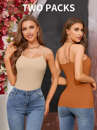 Miniatura 39 de Camisa Attraco de algodón, con tirantes estilo espagueti, con brasier incorporado, 2 paquetes, para mujer
