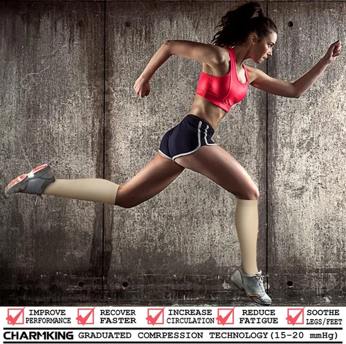 Miniatura 2 de CHARMKING Calcetines de compresión para mujeres y hombres, 4 pares de 15-20 mmHg, mejor apoyo para atletismo, correr, ciclismo