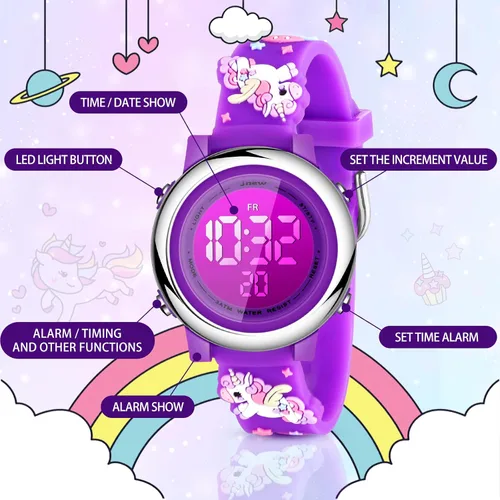 Miniatura 2 de 3 Pieces Kids Unicorn Watch and Unicorn Bracelet Waterproof Toddler Digital Watch Light Watch with Alarm Stopwatch Unicorn Christmas Valentine Day
