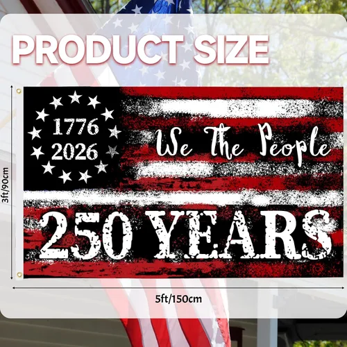 Miniatura 2 de Bandera de Estados Unidos del 250 aniversario, de 3 x 5 pies, 3 capas, bandera de aniversario estadounidense de 250 años, doble cara, decoración A2