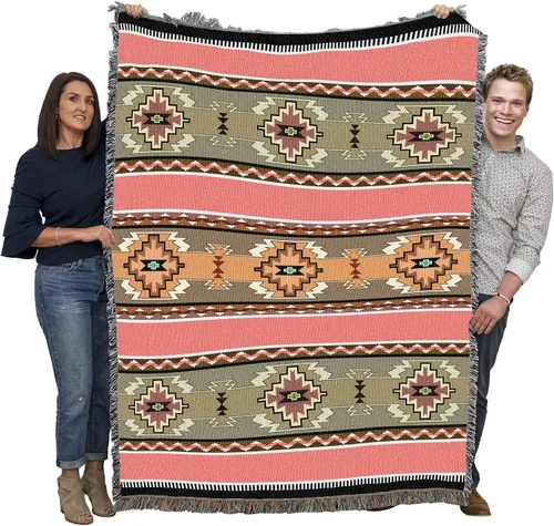 Miniatura 18 de Pure Country Weavers Rimrock Dusk Blanket XL – Inspirado en los nativos americanos del suroeste – Manta de regalo tejida de algodón – Fabricado