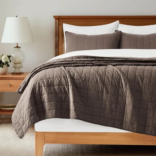 Miniatura 15 de EVERGRACEHOME Juego de Ropa de Cama Acolchado con Puntada de Caja de 100% Algodón Tamaño Queen 3 Piezas, Cobertor Lavado como Prenda Ligero Suave