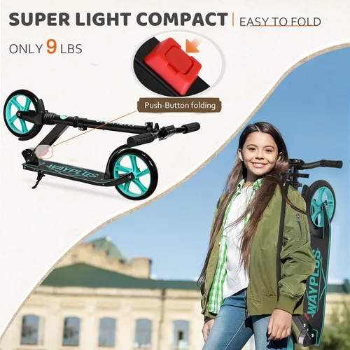 Miniatura 2 de WAYPLUS KS1 Kick Scooter para mayores de 6 años, niños, adolescentes y adultos. Carga máxima de 240 libras. Plegable, ligero, ruedas grandes de 8
