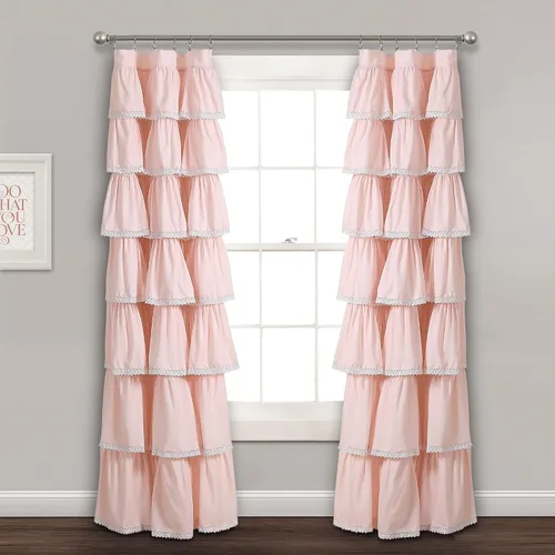 Lush Decor - Cortinas de encaje con volantes de filtrado ligero para ventana, panel único de 52" de ancho x 84" de largo, color rubor - Cortinas con