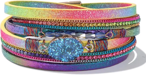 Miniatura 37 de FANCY SHINY - Pulsera de cuero estilo bohemio, pulsera de cuentas de cristal con cierre magnético, regalos de joyería para mujer