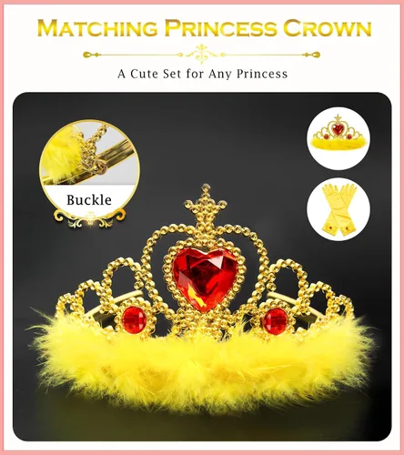 Miniatura 4 de Accesorios de disfraz de princesa, guantes de princesa, BIBUTY 7 piezas para niñas pequeñas con corona de princesa, varita, guantes, collar, aretes