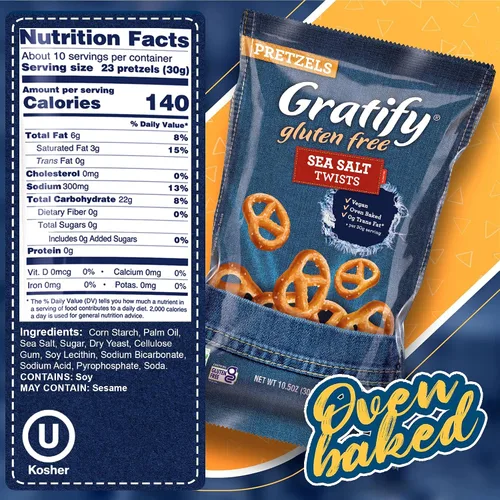 Miniatura 2 de Gratify Pretzel Sea Salt Twists – Patatas fritas de pretzel veganas y sin gluten, bolsas individuales, aperitivos horneados saludables al horno