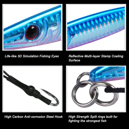 Miniatura 3 de Goture Fishing Jigs Saltwater 60g-200g with Assist Hook, Glow Vertical Jigs, Speed Fast Lead Jig Sea Fishing Jigging Spoon Lures for Tuna, Salmon