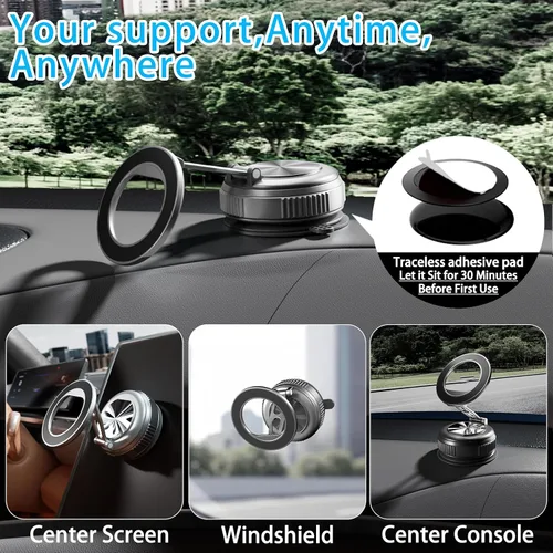 Miniatura 2 de Soporte de teléfono para automóvil Magsafe, soporte plegable ajustable de 360° para automóvil [108 libras de succión más fuerte y 2800gf magnético]