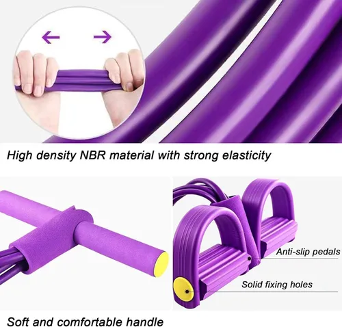 Miniatura 3 de Banda de resistencia con mango de pedal, 6 tubos elásticos de látex natural, cuerda de tracción, bandas de fitness para piernas, brazos, abdomen