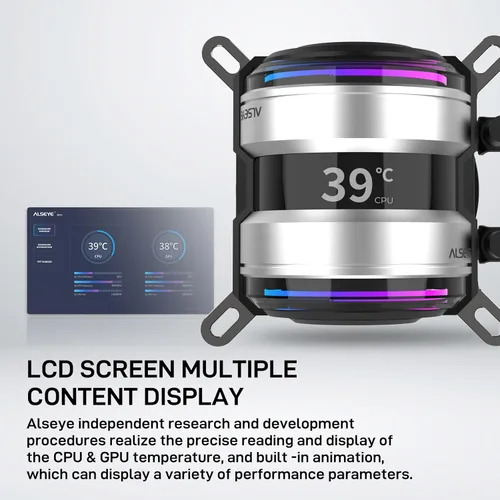 Miniatura 3 de ALSEYE Infinity i360 Sistema de refrigeración de agua – Radiador de 14.173 in, bombas LED duales, pantalla de temperatura, ventiladores ARGB y PWM
