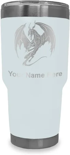 Miniatura 10 de LaserGram Vaso aislado al vacío de 20 onzas, dragón, grabado personalizado incluido (negro)