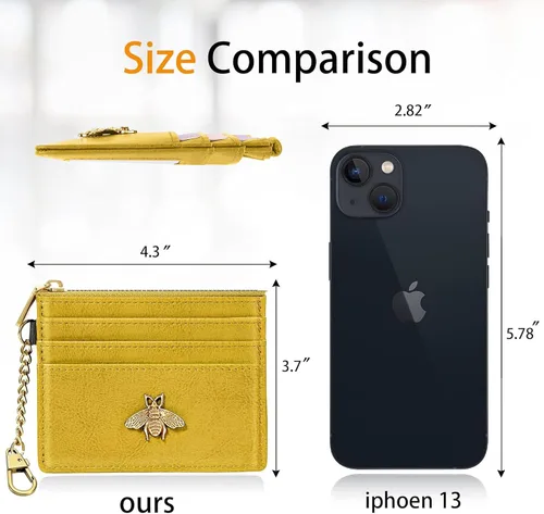Miniatura 16 de SEAVILIA Tarjetero llavero cartera para mujer con ventana de identificación RFID monedero regalo abeja delgada minimalista pequeña cartera