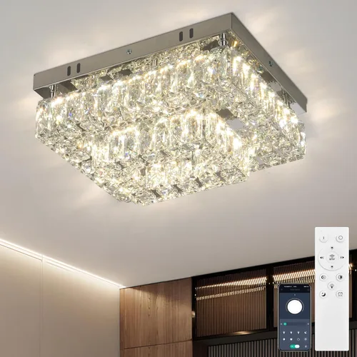 Miniatura 12 de Finktonglan Lámpara LED de techo empotrada de cristal, LED integrado de 24 W, luz blanca fría de 6500 K luz de día, cristal K9 rectangular y acero