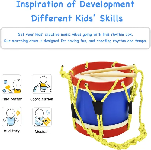 Miniatura 2 de Juego de batería para niños de 8 pulgadas con correa ajustable y 2 baquetas de madera, instrumento musical, elección de regalo