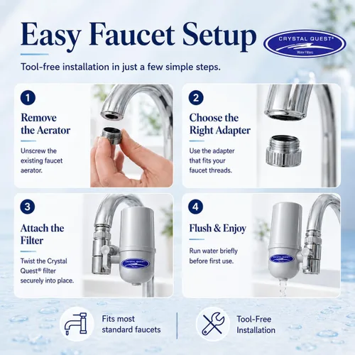 Miniatura 5 de Crystal Quest Sistema de filtración de agua para montaje en grifo, filtración de 6 etapas con certificación ISO, filtrado sin espera, elimina