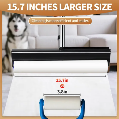 Miniatura 6 de Rodillos grandes de pelusa para alfombras, rodillos extra adhesivos de 15.74 pulgadas para suelo con 4 asas extensibles, trapeador adhesivo de mango