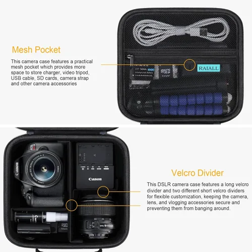 Miniatura 5 de RAIALL Estuche para cámara Canon EOS Rebel T7/R50/R50V/R100/R5/R6 Mark II/R7/R8/R10/RP/T6/Sony/Nikon D7500 Camera, estuche rígido de transporte