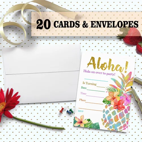 Miniatura 2 de Tarjetas de invitación para fiesta de cumpleaños, celebración de fiesta Aloha, suministros de fiesta temática de nativos americanos, regalos, 20
