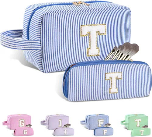 Miniatura 34 de Regalos personalizados para mujeres, bolsa de maquillaje con inicial, bolsa de maquillaje de viaje, bolsa de cosméticos, bolsa de artículos